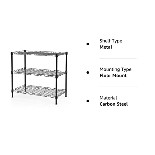 SINGAYE 3 Shelf Wire Shelving Unit Adjustable Storage Shelving 21.26”W x 11.41”D x 22.83”H (Black)
