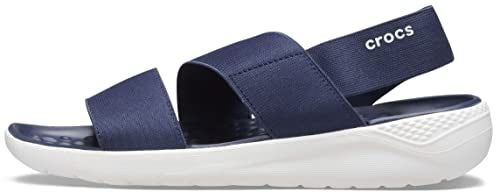 Crocs womens Women's Literide Stretch Sandal, Navy/White, 6 US