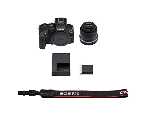 Canon EOS R10 RF-S18-45mm F4.5-6.3 is STM Lens Kit, Mirrorless Vlogging Camera, 24.2 MP, 4K Video, DIGIC X Image Processor, High-Speed Shooting, Subject Tracking, Compact, for Content Creators