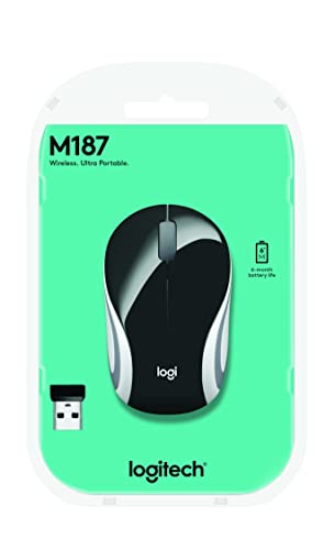 Logitech Wireless Mini Mouse M187 Ultra Portable, 1000 DPI Optical Tracking, 3-Buttons, PC/Mac/Laptop - Black/White
