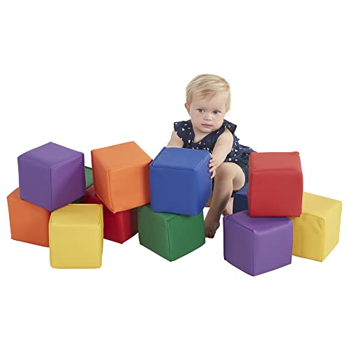 ECR4Kids SoftZone Patchwork Toddler Building Blocks, Foam Cubes, Assorted, 12-Piece