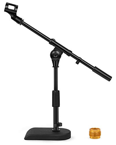 InnoGear Adjustable Desk Microphone Stand, Weighted Base with Soft Grip Twist Clutch, Boom Arm, 3/8' and 5/8' Threaded Mounts for Blue Yeti and Blue Snowball, Kick Drums, Guitar Amps