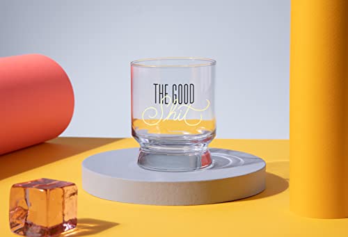 Brass Monkey The Good Shit Lowball Glass from Distinctive Pedestal-Shaped Glass with Gold Foil Lettering, Holds 12 oz, Packaged in a Giftable Box