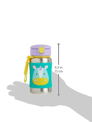 Skip Hop Toddler Sippy Cup with Straw, Zoo Stainless Steel Straw Bottle, Unicorn