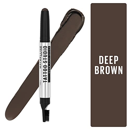 Maybelline TattooStudio Brow Lift Stick Makeup with Tinted Wax Conditioning Complex, Deep Brown, 1 Count