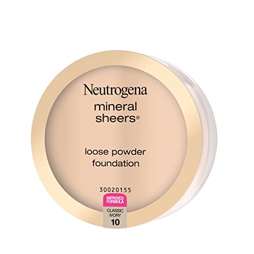Neutrogena Mineral Sheers Lightweight Loose Powder Makeup Foundation with Vitamins A, C, and E, Sheer to Medium Buildable Coverage, Skin Tone Enhancer, Face Redness Reducer, Classic Ivory 10.19 oz