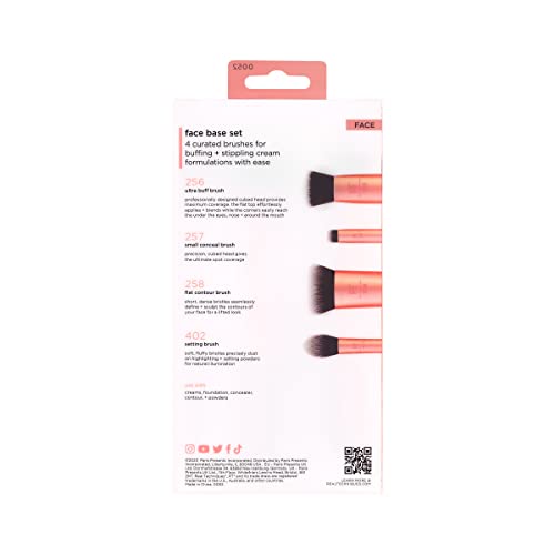 Real Techniques Face Base Makeup Brush Kit, For Concealer, Foundation, and Contour, Works With Liquid, Cream and Powder Products, Staples For Blending and Buffing, 4 Piece Set