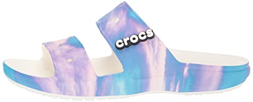 Crocs Unisex-Adult Classic Tie Dye Two-Strap Sandals, Rainbow Galaxy, 13 Men/15 Women