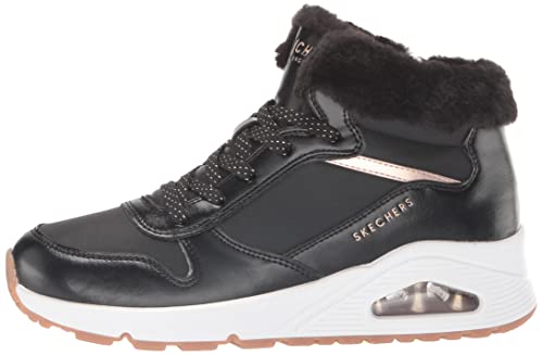 Skechers Kids Girls Street Uno-Cozy On Air Sneaker, Black/Rose Gold, 2.5 Little Kid