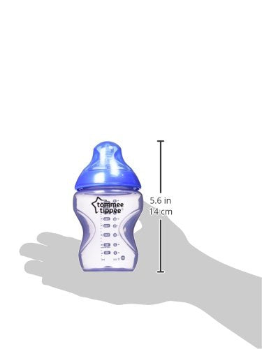 Tommee Tippee Closer to Nature Baby Bottles, Slow Flow Breast-Like Nipple with Anti-Colic Valve, 9oz, 3 Count, Colour My World Pacific - Blue