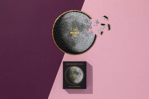 I Just Mooned You 100 Piece Mini Shaped Puzzle from Brass Monkey - 7.25' Diameter Mini Puzzle for Adults, Eye-Catching Design, Gold Foil Accents, Unique Gift Idea!