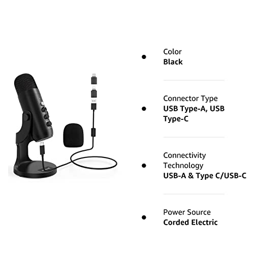 ZealSound USB Microphone,Condenser Computer PC Mic,PlugandPlay Gaming Microphones for PS 4and5.Headphone OutputandVolume Control,Mic Gain Control,Mute Button for Vocal,YouTube Podcast on MacandWindows(Black)