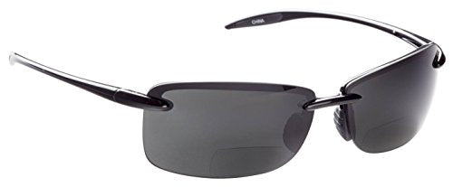 Guideline Eyegear Del Mar Polarized Bifocal Sunglass with Deepwater Grey Lens, Shiny Black Frame (+1.50), Medium/Large