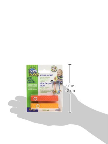 Baby Buddy Secure-A-Toy, Safety Strap Secures Toys, Teether, Pacifiers to Strollers, Highchairs, Car Seats, Adjustable Length Keep Toys Sanitary, Registry Must Haves, Orange-Gold-White-Yellow, 4 Count