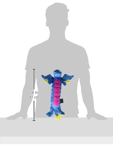 goDog Bubble Plush Skinny Dragons Squeaky Plush Dog Toy, Chew Guard Technology - Blue, Large