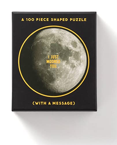 I Just Mooned You 100 Piece Mini Shaped Puzzle from Brass Monkey - 7.25' Diameter Mini Puzzle for Adults, Eye-Catching Design, Gold Foil Accents, Unique Gift Idea!
