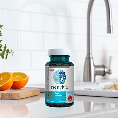NEURIVA Plus Brain Supplement for Memory,Focus and Concentration+Cognitive Function with Vitamins B6 and B12 and Clinically Tested Nootropics Phosphatidylserine and Neurofactor,50ct Strawberry Gummies