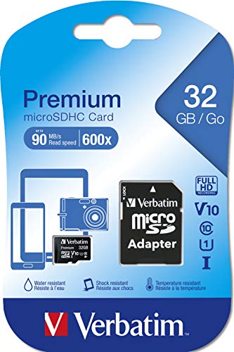 Verbatim 32GB Premium microSDHC Memory Card with Adapter, UHS-I V10 U1 Class 10, Black (44083)