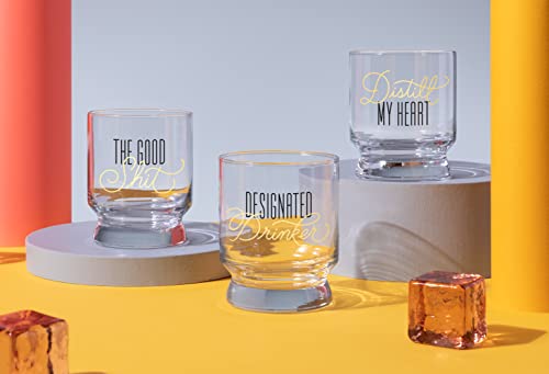 Brass Monkey The Good Shit Lowball Glass from Distinctive Pedestal-Shaped Glass with Gold Foil Lettering, Holds 12 oz, Packaged in a Giftable Box