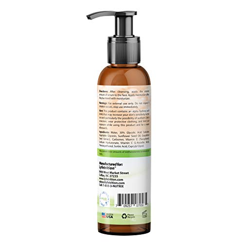 Lyfetrition Glycolic Acid/AHA 30% Renewal Serum, infused with Vitamins C and E for Skin Brightening, Exfoliating Serum Works for Dark Spots, Acne, and Reduces Fine Lines and Wrinkles - (12 Fl Oz)