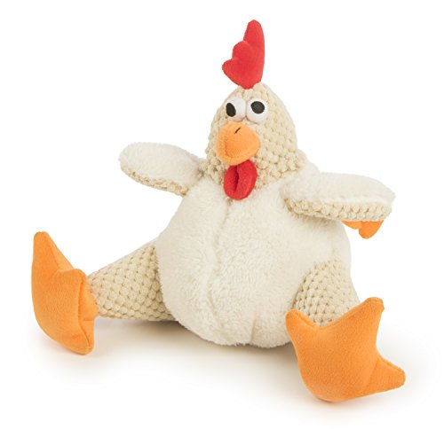 goDog Checkers Fat Rooster Squeaky Plush Dog Toy, Chew Guard Technology - White, Large