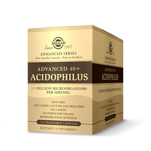 Solgar Advanced 40+ Acidophilus, 120 Vegetable Capsules - Supports Healthy Intestinal Flora - 1.5 Billion Microorganisms Per Serving - Gluten, Dairy, Lactose and Milk Free - Vegetarian - 120 Servings
