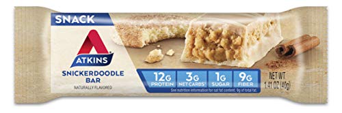 Atkins Snack Bar, Snickerdoodle, Made with B Vitamins and Real Almond Butter, Naturally Flavored, Keto Friendly, and Gluten Free (30 Bars)