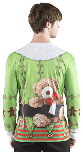 Faux Real Men's 3D Photo-Realistic Ugly Sweater Long Sleeve T-Shirt, Christmas Elf, X-Large