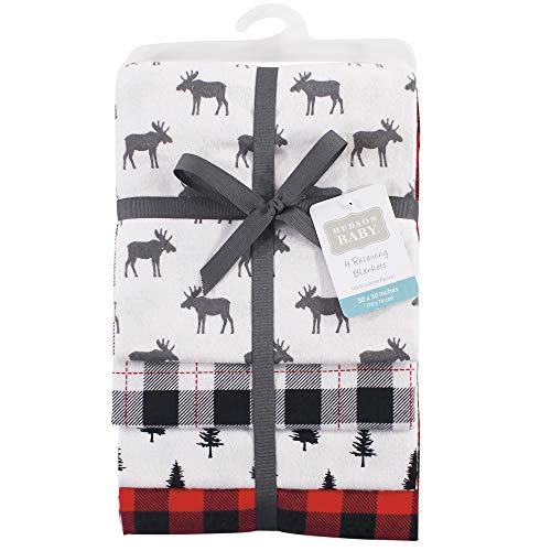 Hudson Baby Unisex Baby Cotton Flannel Receiving Blankets, Moose, One Size