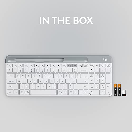 Logitech K585 Multi-Device Slim Wireless Keyboard, Built-in Cradle for Device; for Laptop, Tablet, Desktop, Smartphone, Win/Mac, Bluetooth/Receiver, Compact, Easy Switch, 24 Month Battery - Off White