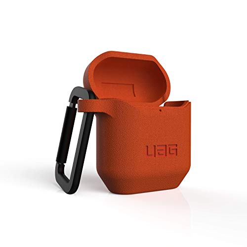 URBAN ARMOR GEAR UAG Compatible with AirPods (1st and 2nd Gen) Case Full-Body Protective Soft-Touch Silicone Case with Detachable Carabiner, Standard Issue Silicone_001, Orange