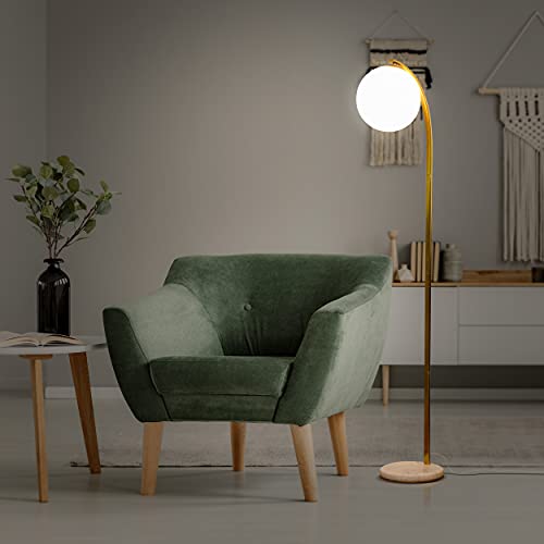 Brightech Luna Drop LED Floor Lamp, Frosted Glass Globe Arcing Living Room Lamp, Mid-Century Modern Standing Lamp for Living Rooms, Boho Rustic Indoor Tall Lamp for Bedrooms and Offices - Brass