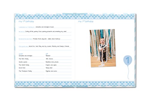Pearhead First 5 Years Chevron Baby Memory Book with Clean-Touch Baby Safe Ink Pad to Make Baby's Hand or Footprint Included, Blue