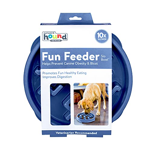 Outward Hound Fun Feeder Slo Bowl, Slow Feeder Dog Bowl, Large/Regular, Blue