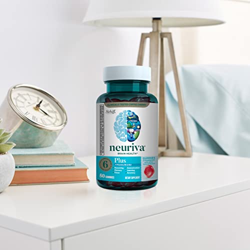 NEURIVA Plus Brain Supplement for Memory,Focus and Concentration+Cognitive Function with Vitamins B6 and B12 and Clinically Tested Nootropics Phosphatidylserine and Neurofactor,50ct Strawberry Gummies