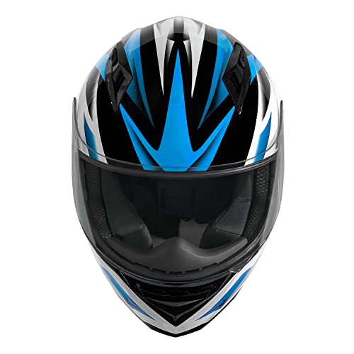 VCAN VX Lightweight Full Face Motorcycle Street Bike Helmet with Extra Tinted Visor DOT and ECE 22.05 Approved (Gloss Black Stream Blue, Large)