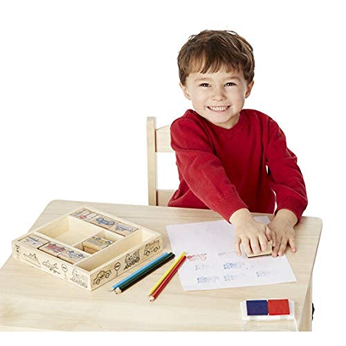 Melissa and Doug Wooden Stamp Set: Vehicles - 10 Stamps, 5 Colored Pencils, 2-Color Stamp Pad