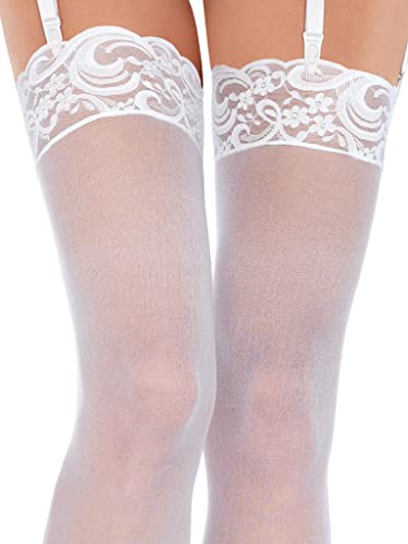 Leg Avenue Women's Lace Top Sheer Thigh Highs, White, One Size