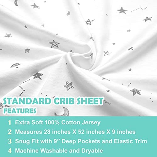 American Baby Company Printed 100% Cotton Jersey Knit Fitted Crib Sheet for Standard Crib and Toddler Mattresses, Grey Stars and Moon, 1 Count (Pack of 1) (Pack of 1)