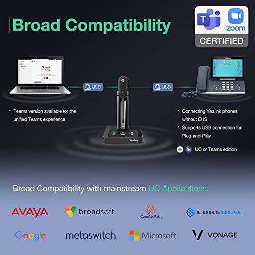 Yealink WH63 Wireless Headset with Microphone DECT Headset Office Headset Zoom Teams Certified Computer Headset UC Optimized Noise Canceling PC Computer Laptop Headset IP VoIP Phones with Charge Stand