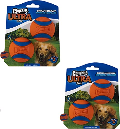 Chuckit Ultra Ball Dog Toy, Medium (2.5 Inch Diameter) Pack of 4, for breeds 20-60 lbs