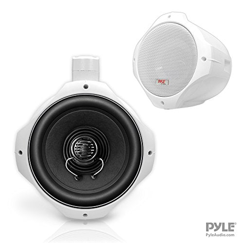 Pyle Waterproof Marine Wakeboard Tower Speakers - 8in Dual Subwoofer Speaker Set and 1” Tweeter with 300 Watt Power - 2-Way Boat Audio Stereo System with Mounting Bracket - 1 Pair PLMRW85 (White)