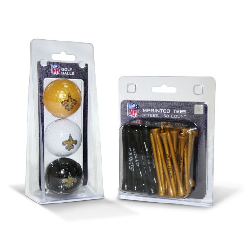 Team Golf NFL New Orleans Saints 3 Golf Balls And 50 Golf Tees Logo Imprinted Golf Balls (3 Count) and 2-3/4' Regulation Golf Tees (50 Count), Multi Colored