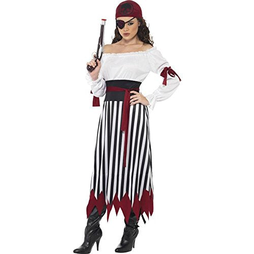 Smiffys womens Pirate Lady Adult Sized Costume, Black and White, M - US Size 10-12