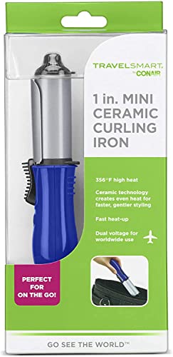 Conair Travel Curling Iron, Mini 1- Inch Ceramic Curling Iron in Blue by Travel Smart