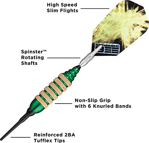 Viper Spinning Bee Soft Tip Darts with Casemaster Storage/Travel Case, Green, 16 Grams