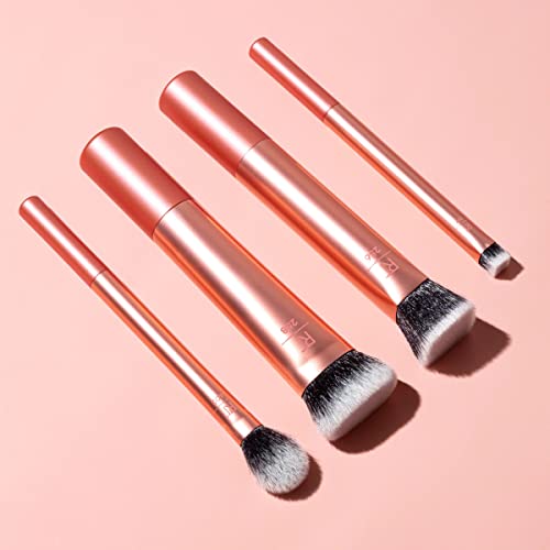 Real Techniques Face Base Makeup Brush Kit, For Concealer, Foundation, and Contour, Works With Liquid, Cream and Powder Products, Staples For Blending and Buffing, 4 Piece Set