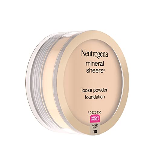 Neutrogena Mineral Sheers Lightweight Loose Powder Makeup Foundation with Vitamins A, C, and E, Sheer to Medium Buildable Coverage, Skin Tone Enhancer, Face Redness Reducer, Classic Ivory 10.19 oz