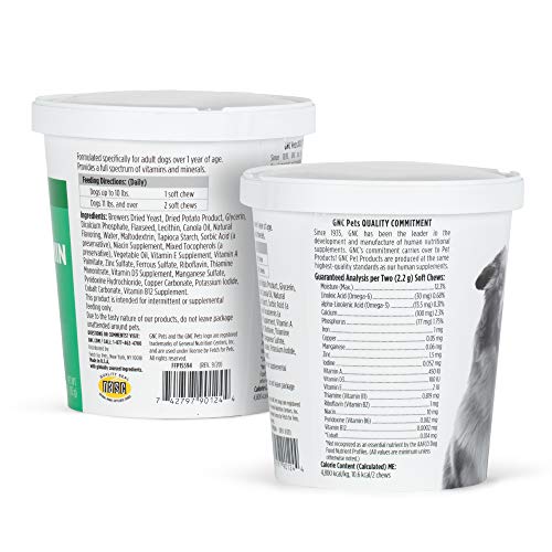 GNC for Pets Essentials Dog Multivitamin Soft Chews | 60 ct Salmon Oil Dog Supplement Immune Booster | Chicken Flavor Chewable Dog Multivitamin with Vitamins and Minerals, White