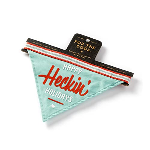 Brass Monkey Happy Heckin' Holidays Dog Bandana; Durable Cotton Pet Bandana; One Size Fits Most; 9” W x 6” H; 30” Tie Ribbon; Cute Dog Accessories with Eye-Catching Design; Great